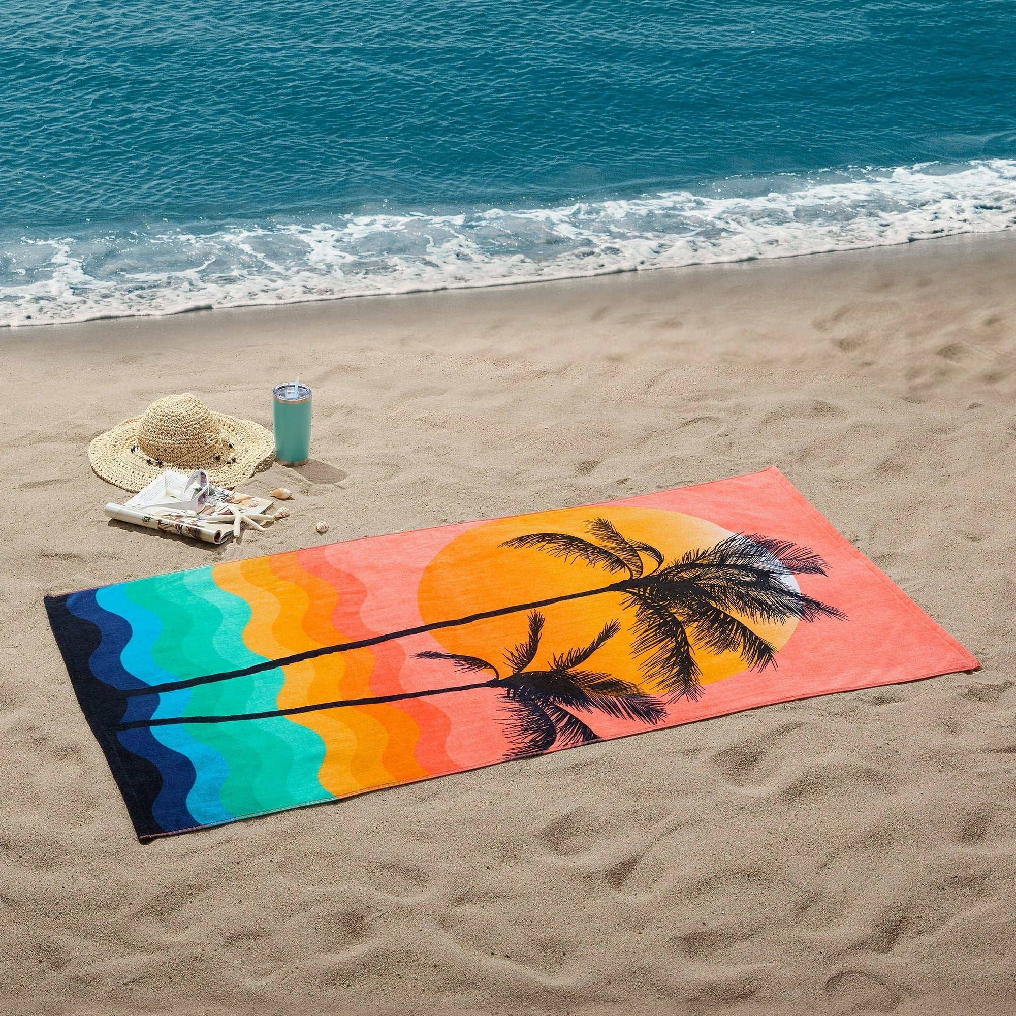 Cotton Blend Palm Print Beach Towel -34 Cotton Blend Palm Print Beach Towel -34